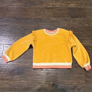 Matilda Jane Mustard Yellow Ruffle Sweatshirt with Pink Trim size 6